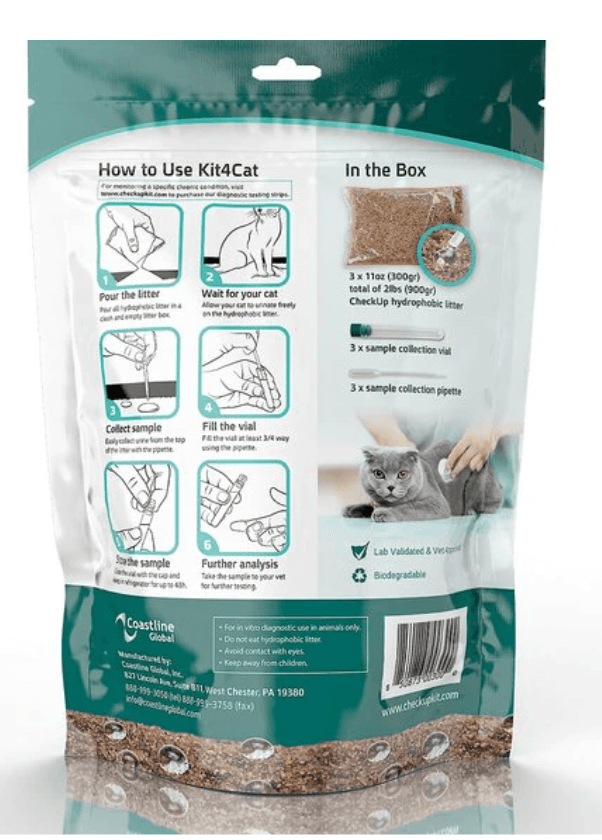 Kedi Labs Cat Urinary Tract Infection home test kit instructions and contents with sample collection tools