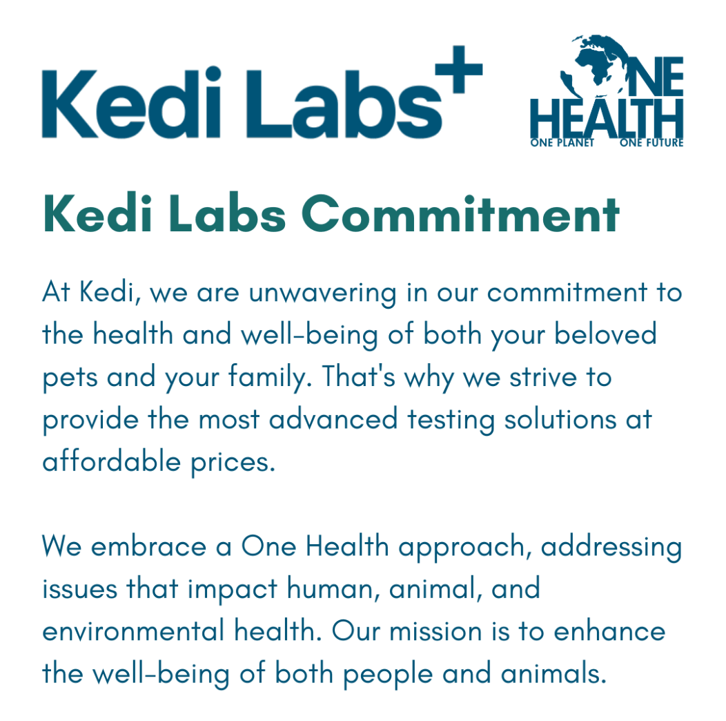 Kedi Labs Commitment Statement highlighting at-home fecal parasite test for pets and One Health approach
