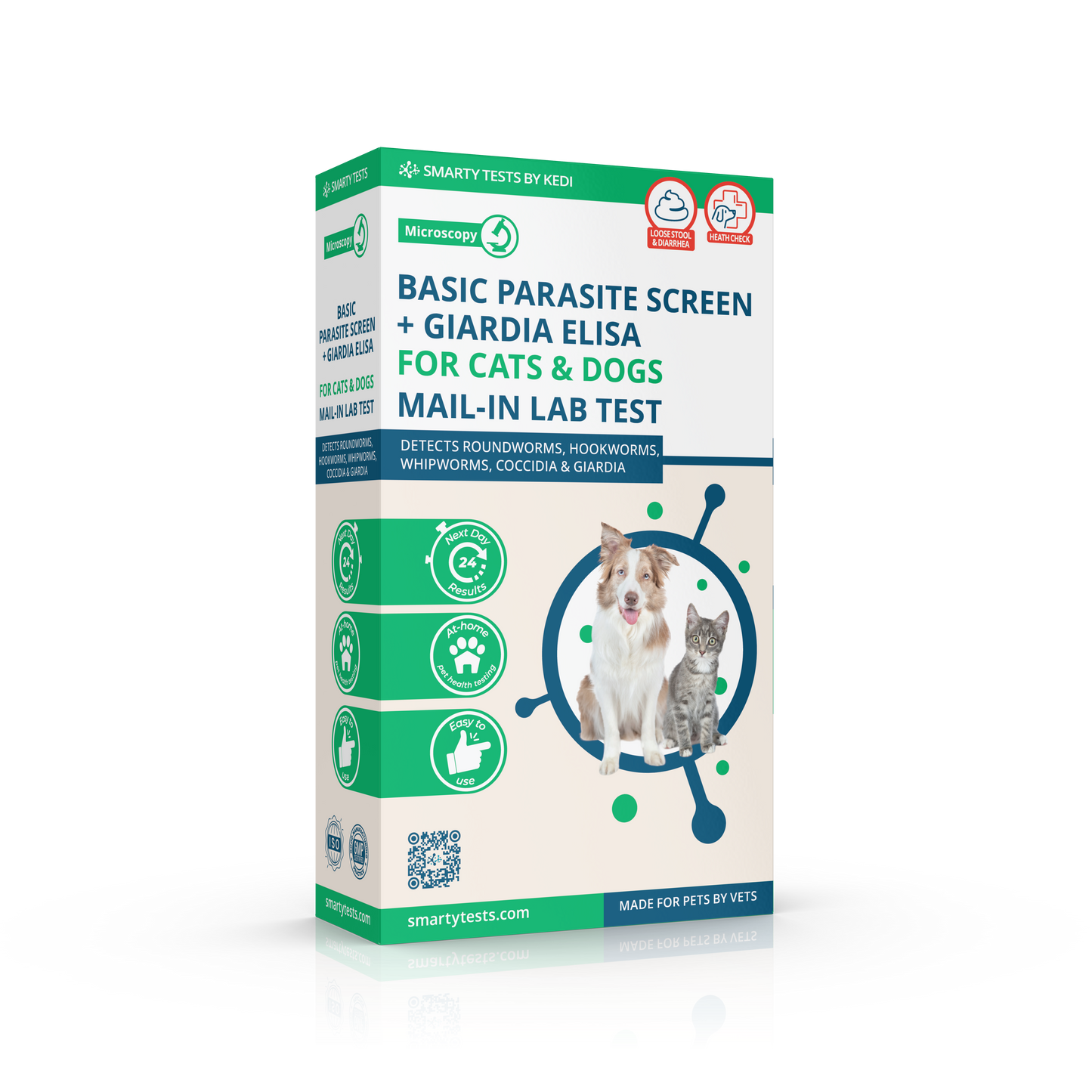 Kedi Labs at-home fecal parasite test for pets in a colorful box for cats and dogs