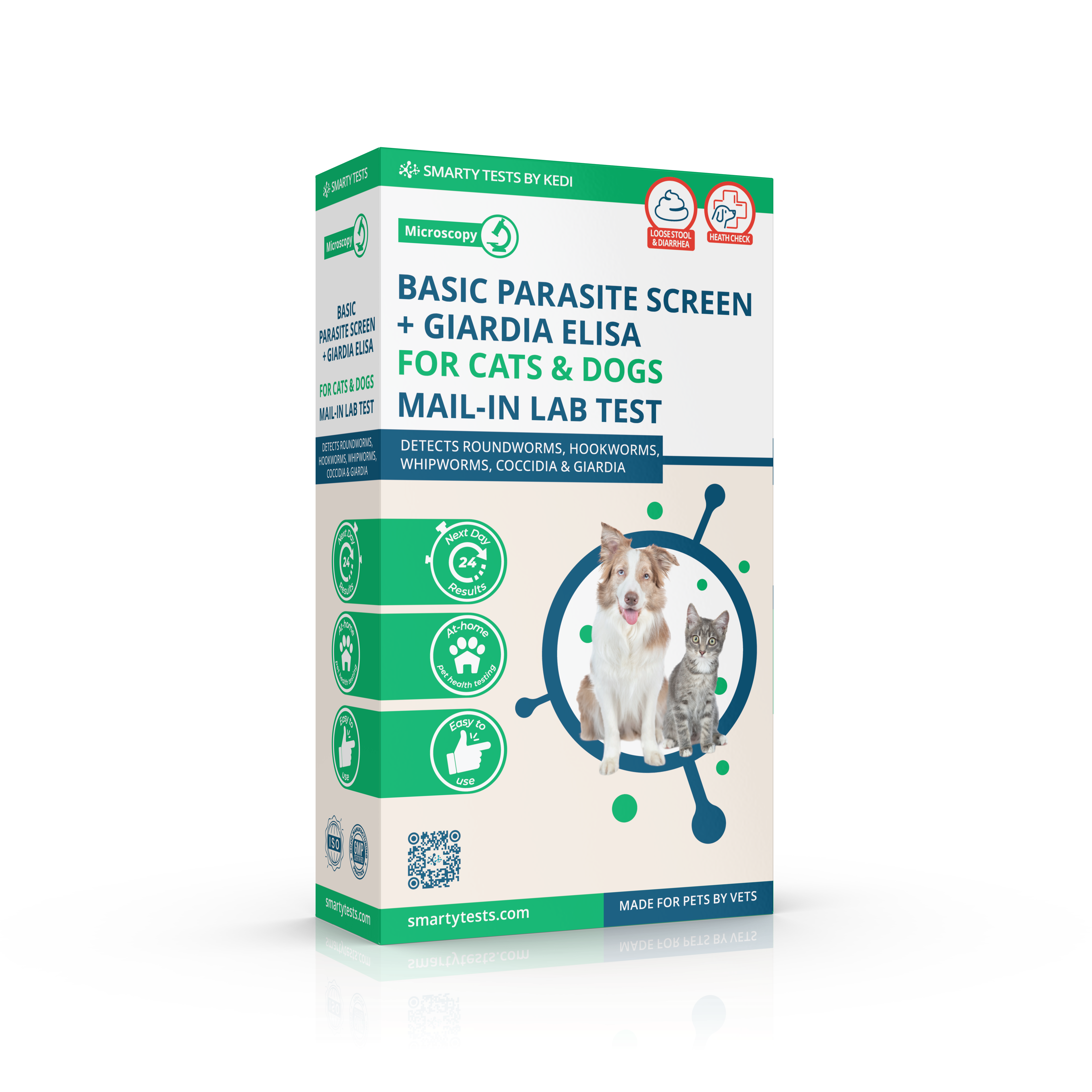 Kedi Labs at-home fecal parasite test for pets in a colorful box for cats and dogs