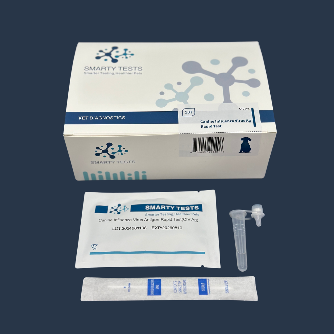 Smarty Tests Dog Flu Rapid Test Kit with all necessary components for quick diagnosis