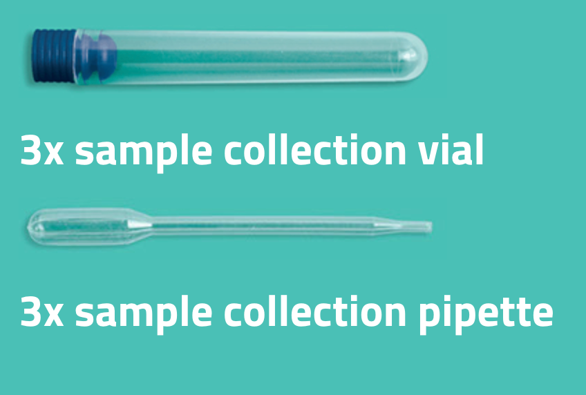 Kedi Labs dog urine collection kit with three sample collection vials and pipettes for easy urine sampling