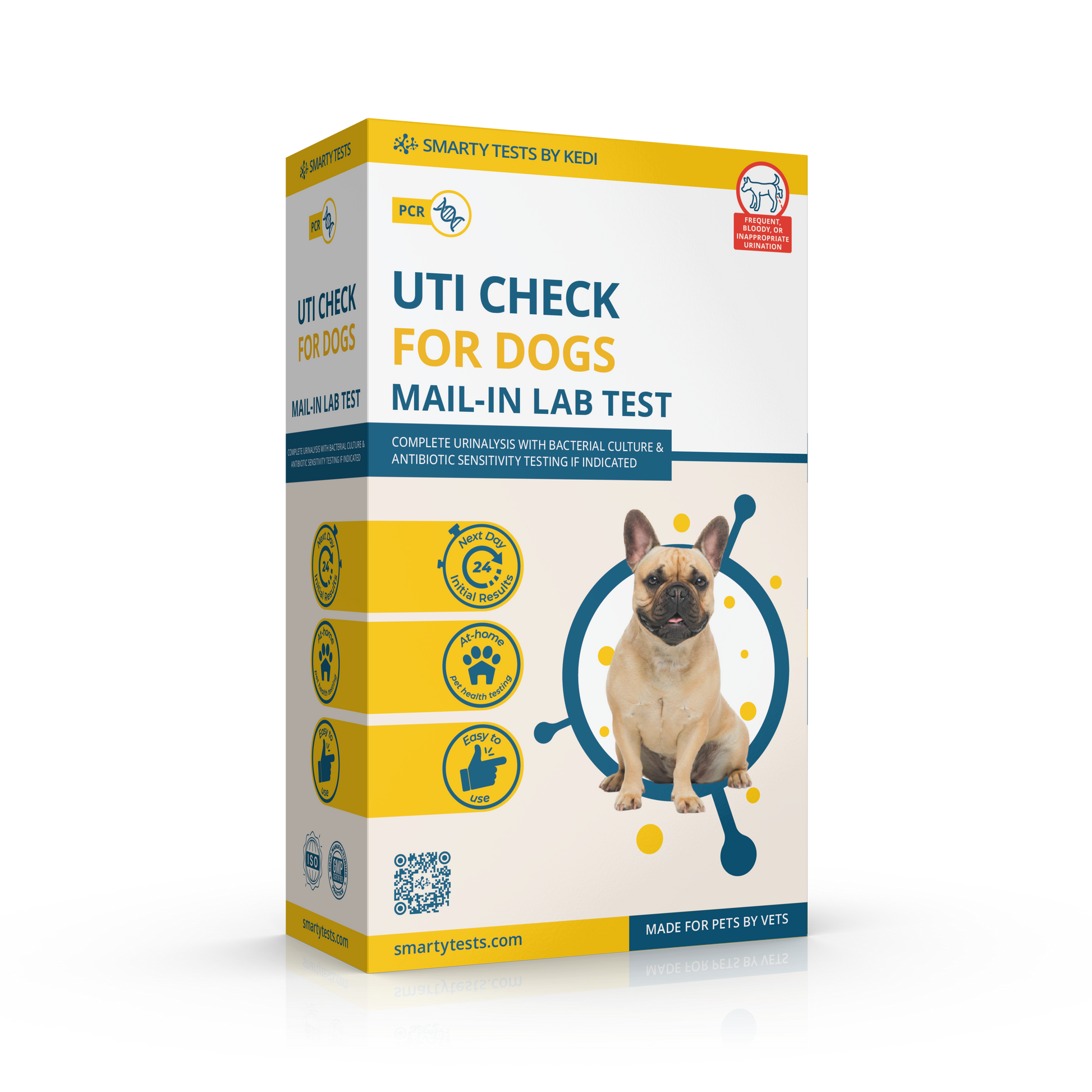 Kedi Labs dog Urinary Tract Infection test kit with detailed instructions and packaging for at-home testing.
