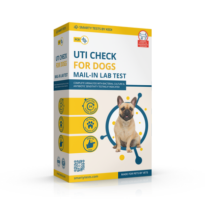 Kedi Labs dog Urinary Tract Infection test kit with detailed instructions and packaging for at-home testing.